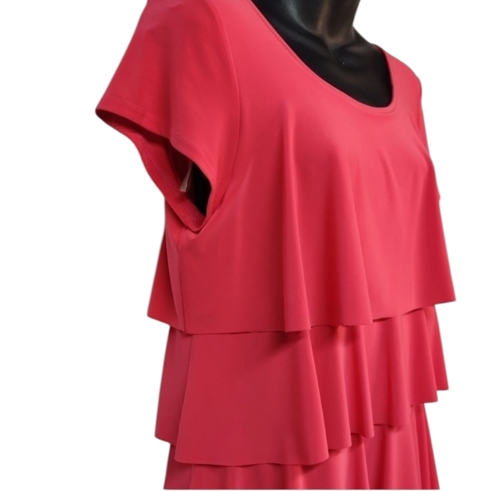 Libra Red Women's Ruffled Shortsleeve Crewneck Stretch Soft Dress Size Medium - Picture 5 of 8